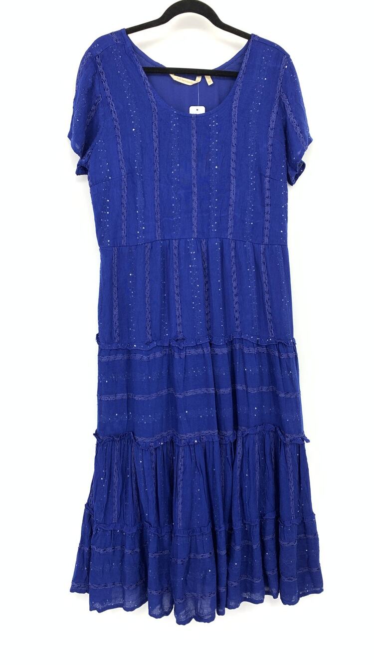 Soft Surroundings Kara Shimmer Midi Dress Womens Size Large Blue NEW